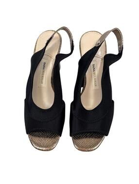 Dana Buchman Y2K Slingback Stretch Black Fabric Gold Accent Block Heel Pumps